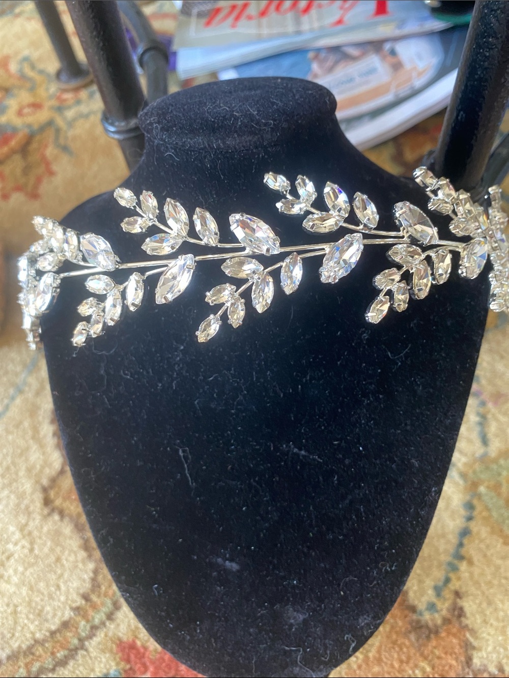 Crystal Leaf Vine Headband - Silver Rhinestone Bridal Hairpiece